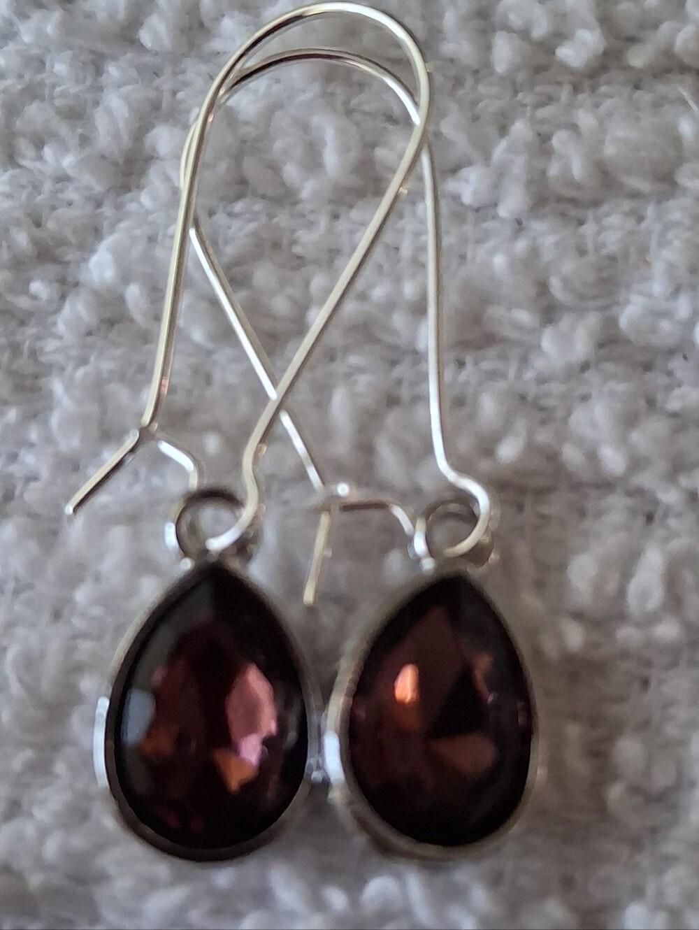 Silver-Drop Earrings with Deep Garnet Teardrop Stones